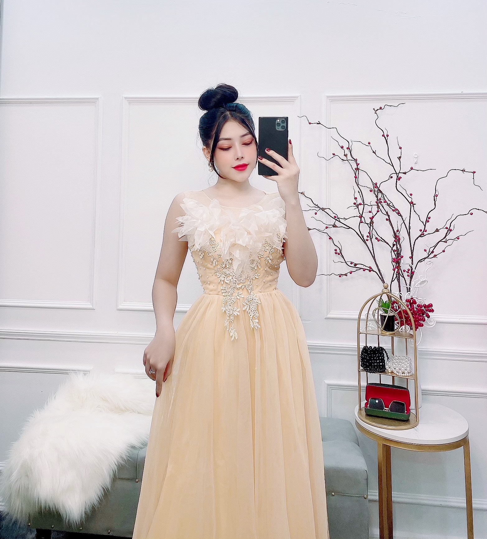 Đầm dự tiệc công chúa phối hoa nổi TRIPBLE T DRESS -size M/L - MS137Y