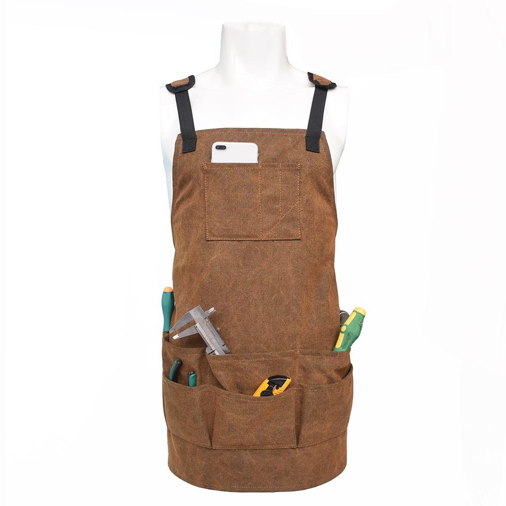 Durable Canvas Tool Apron With Adjustable Strap For DIY BBQ Carpenter Unisex