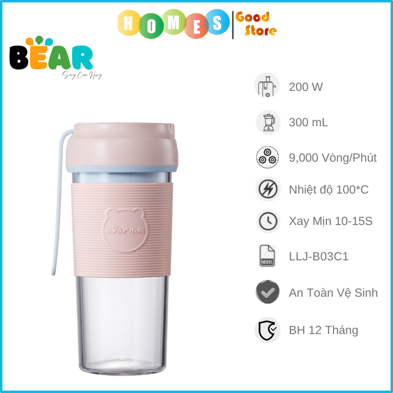 Máy Sinh Tố Cầm Tay Bear LLJ-E03F1 Dung Tích 300 ML Công Suất 50 W - Hàng Nhập Khẩu