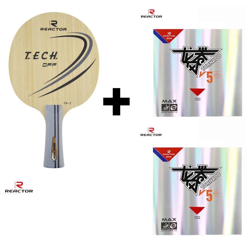 Combo vợt bóng bàn gồm cốt vợt REACTOR CK2 TECH OFF và hai mặt vợt REACTOR TORNADO V5