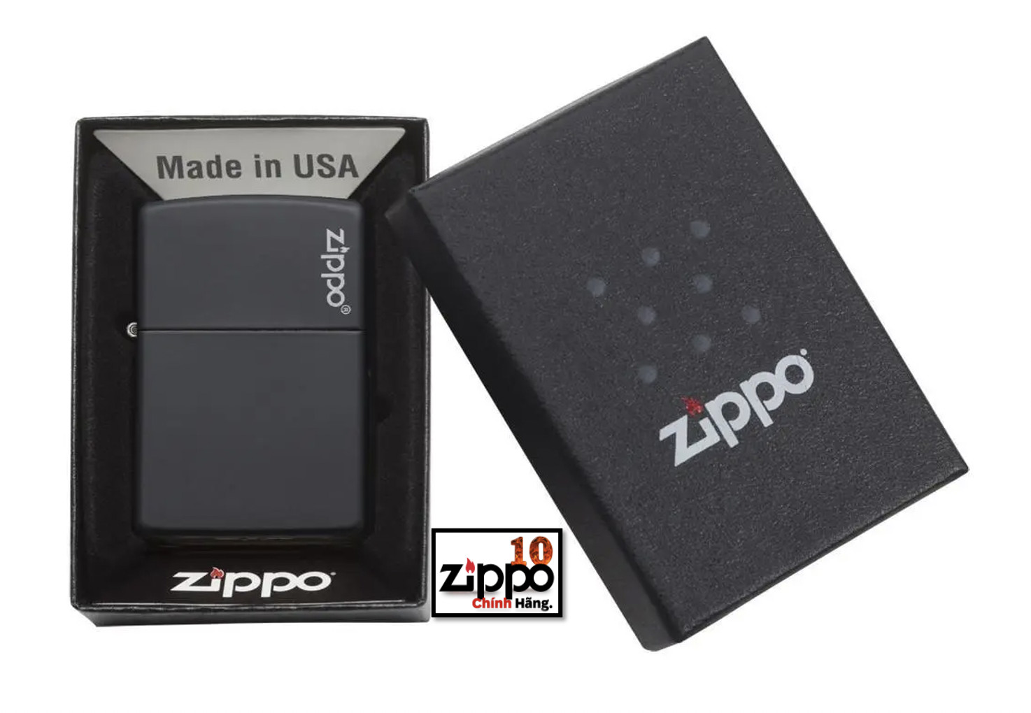 Bật lửa ZIPPO 218ZL Classic Black Matte with Zippo Logo - Chính hãng 100%