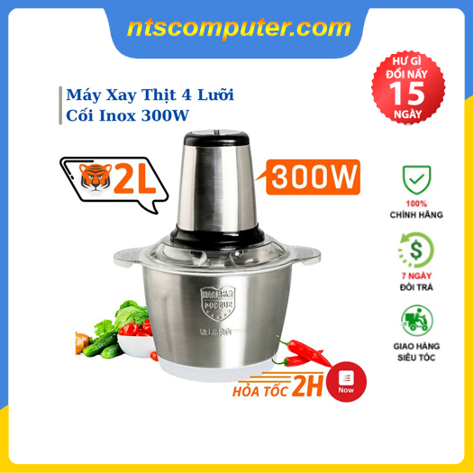 [Hàng L1] Máy xay thịt đa năng 300W, nút inox, cối Inox 304 , 4 lưỡi, dung tích 2L