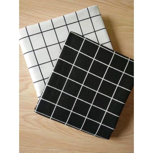 Vải Bố Vải Canvas Decor Trang Trí May Rèm Làm Khăn Bàn Hoạ Tiết Caro Đen