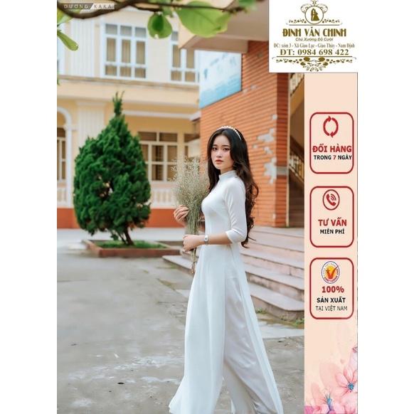 Áo dài trắng học sinh cổ truyền thống tay lỡ _ lụa mỹ cao cấp_ ADHS0123