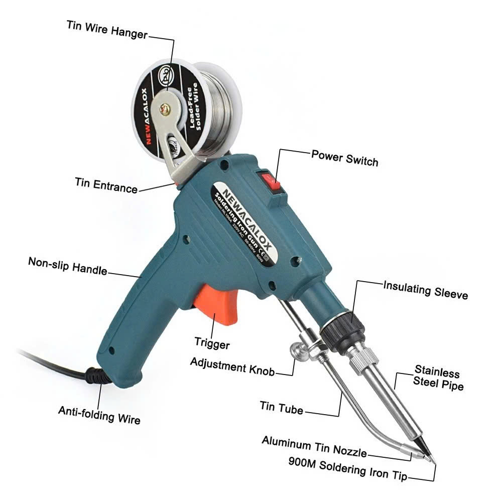 Mỏ Hàn Thiếc Tự Động Đẩy Thiếc 60W Mũi Thẳng – Mẫu Mới, Hàn Nhanh, Loại Tốt Siêu Bền