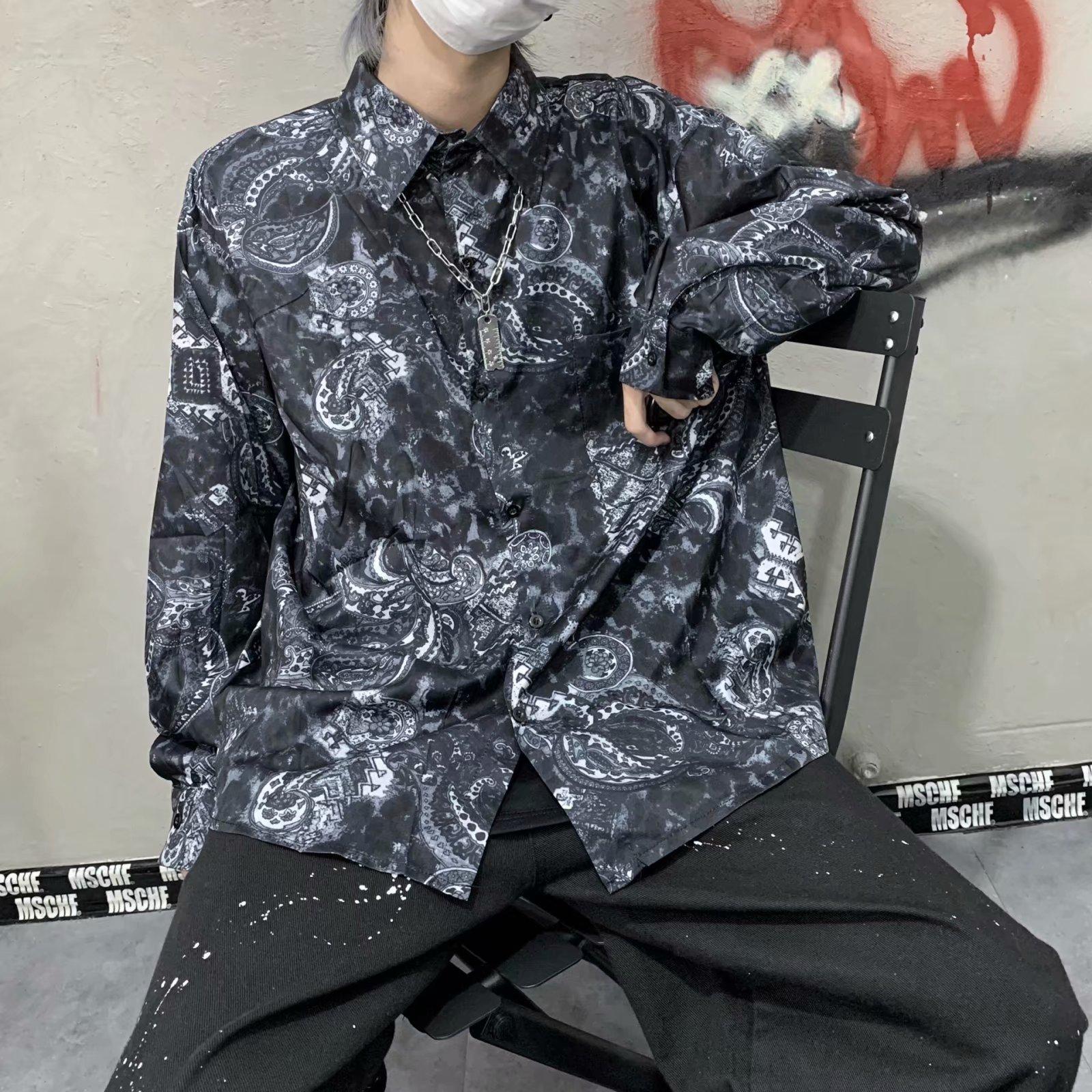 Áo Sơ Mi Nam Dài Tay Form Rộng In Họa Tiết 2 Màu