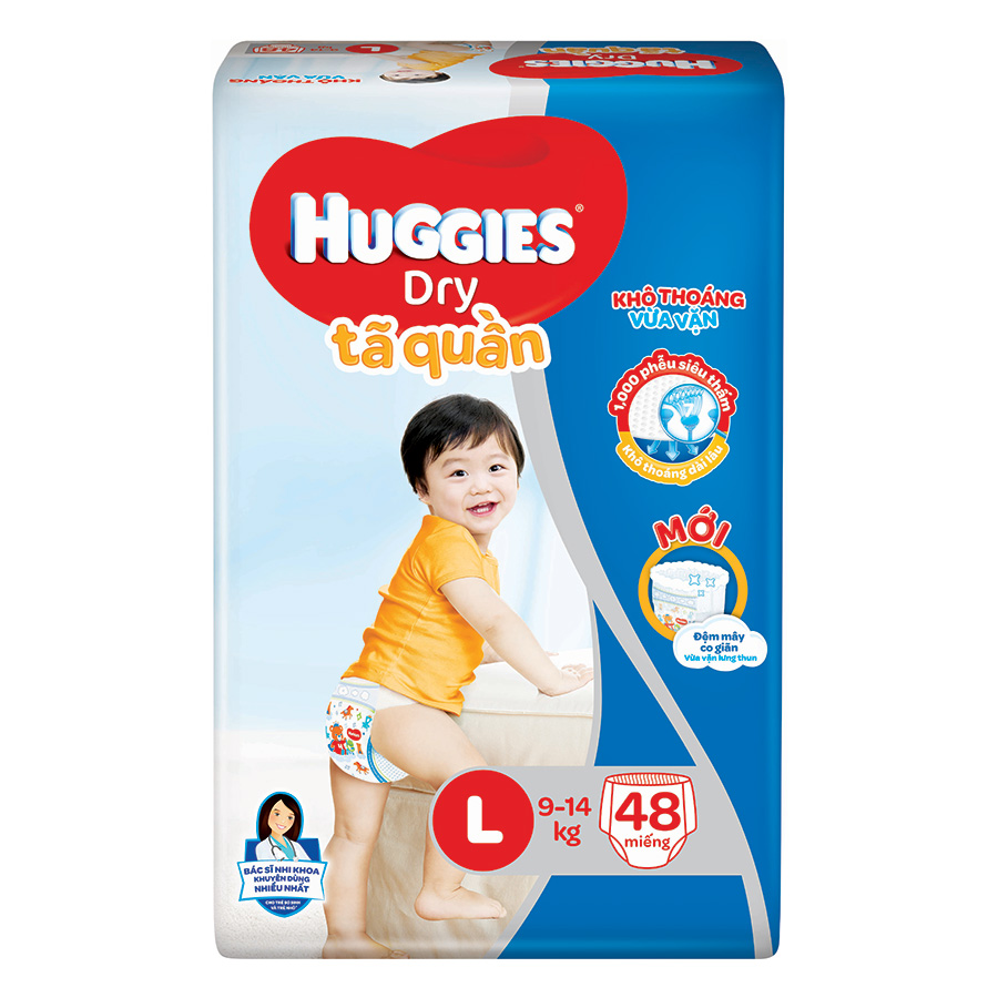 Tã Quần Huggies Dry Gói Đại L48 (48 Miếng) - Bao Bì Mới