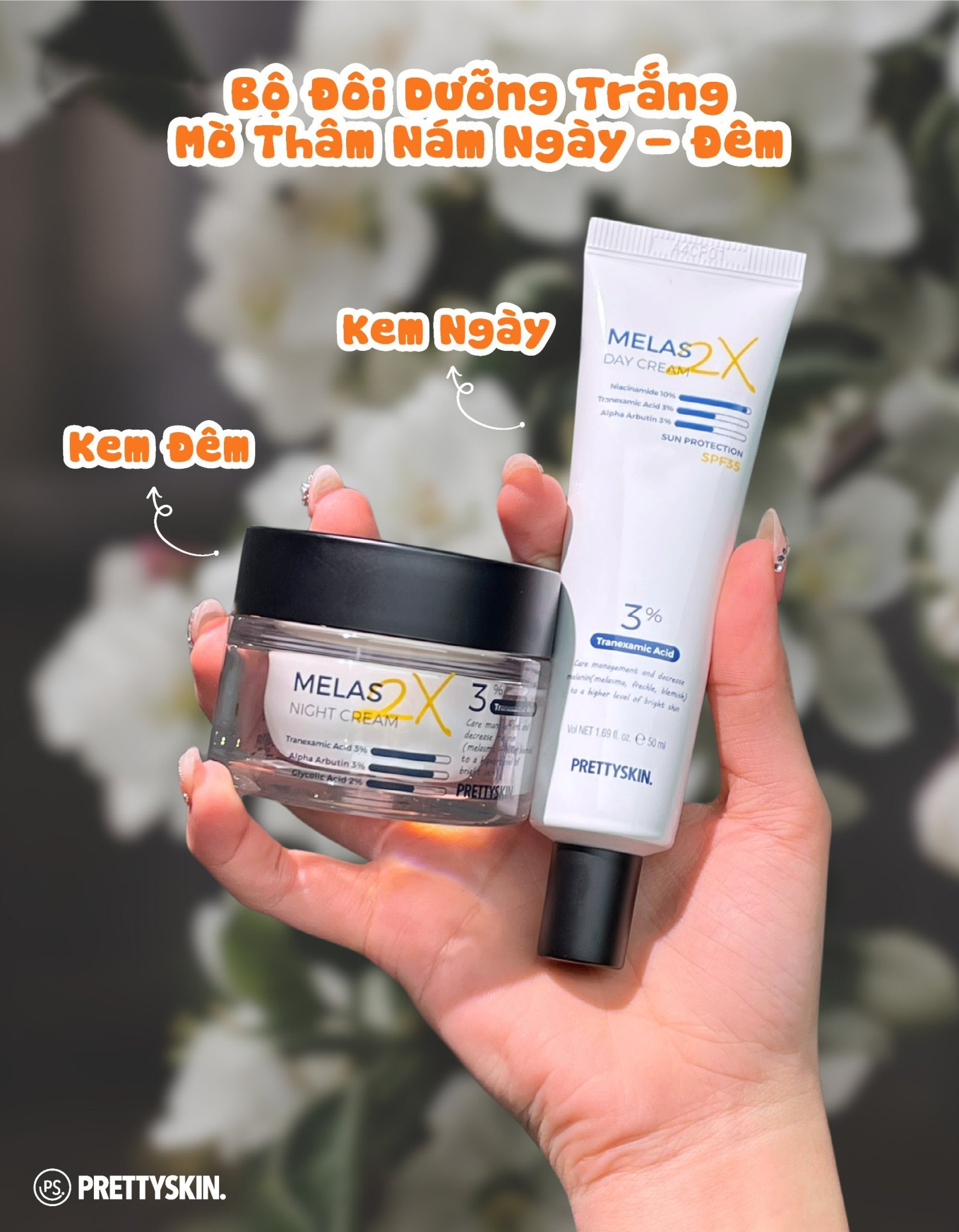 Kem dưỡng trắng da mờ thâm nám, tàn nhang ngày đêm Pretty Skin Melas 2X Cream 50ml