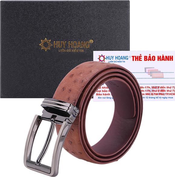 Thắt Lưng Nam Da Đà Điểu Bản Lớn Da Hột Đầu Kim Huy Hoàng HT4441 - Nâu Đỏ