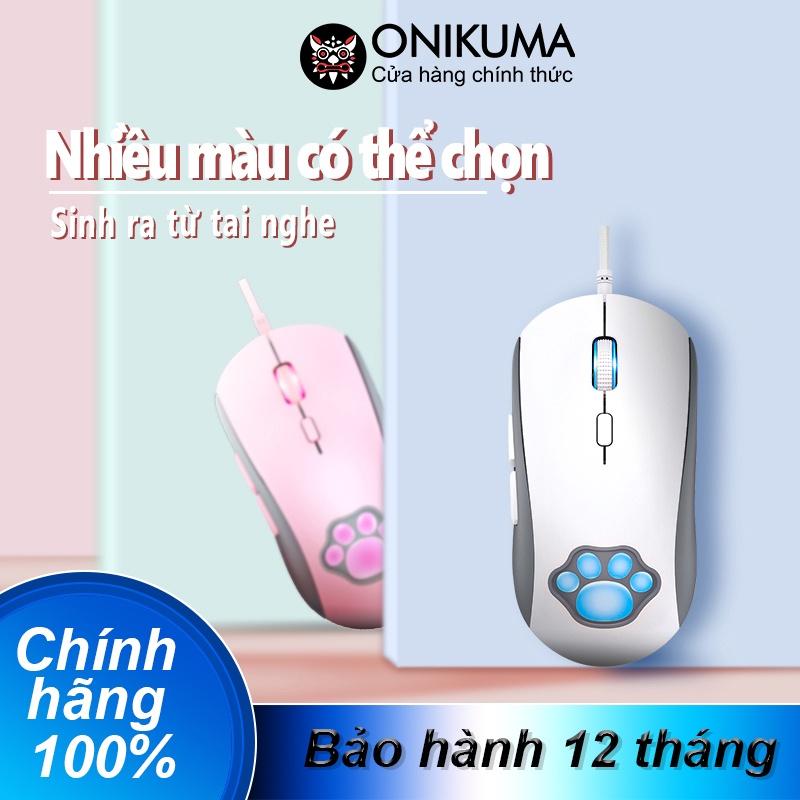 Chuột chơi game có dây ONIKUMA CW918 Catpaw màu hồng và trắng với đèn RGB [Hàng chính hãng