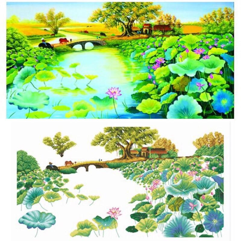 Tranh đính đá Phong Cảnh Đầm Sen VS128 chưa đính