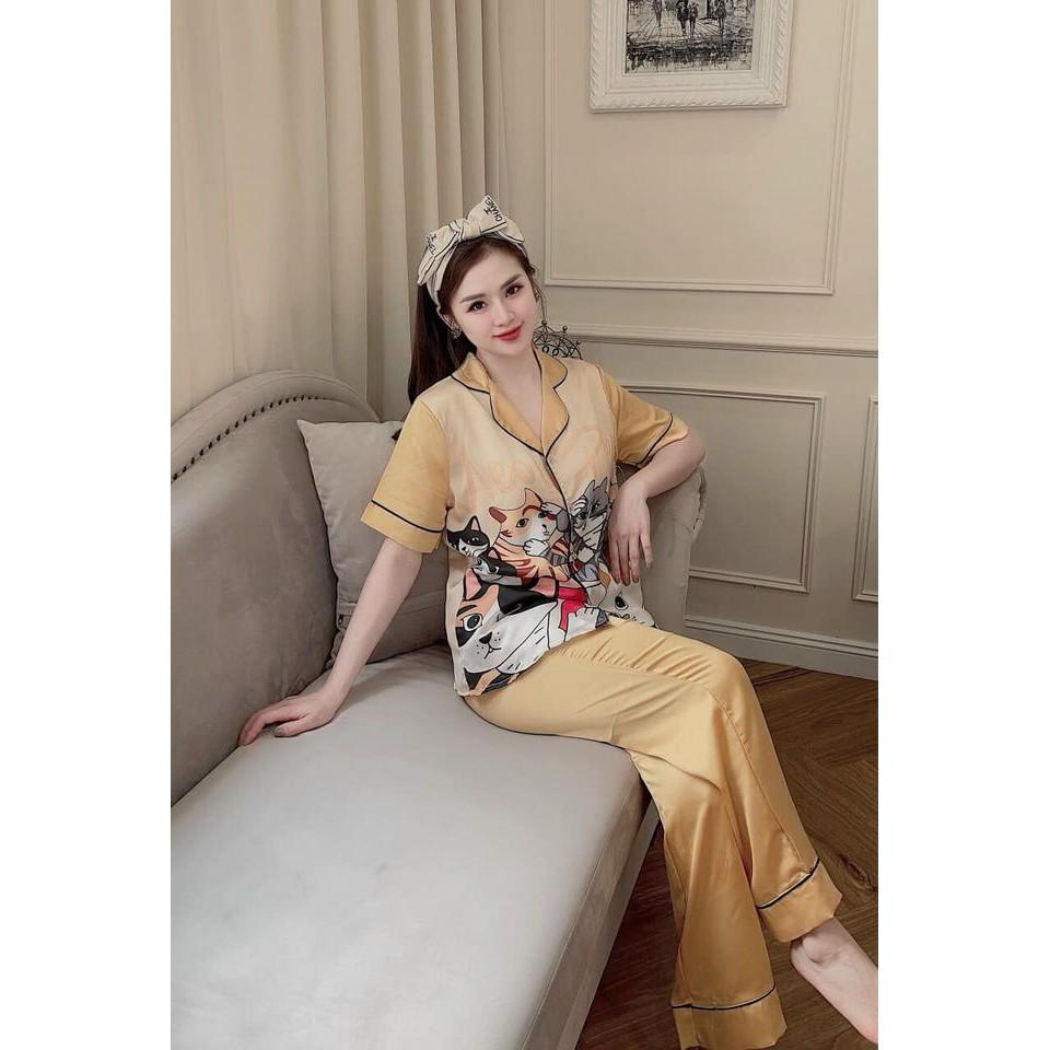 Bộ đồ dài satin hình thú siêu cute freesize hàng có sẵn dưới 60kg