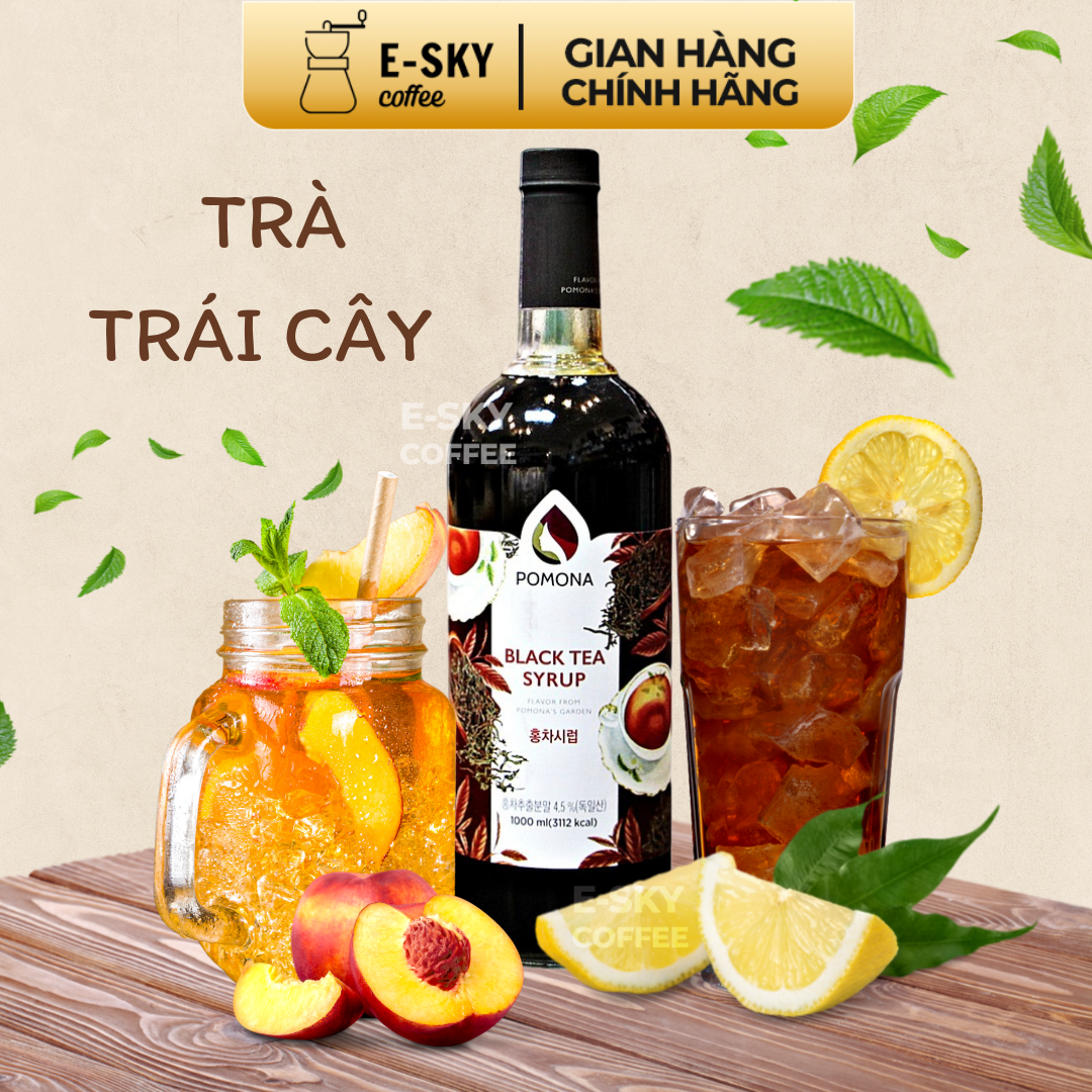 Siro Trà Đen Black Tea Syrup Nguyên Liệu Pha Chế Hàn Quốc Chai Thủy Tinh 1 Lít