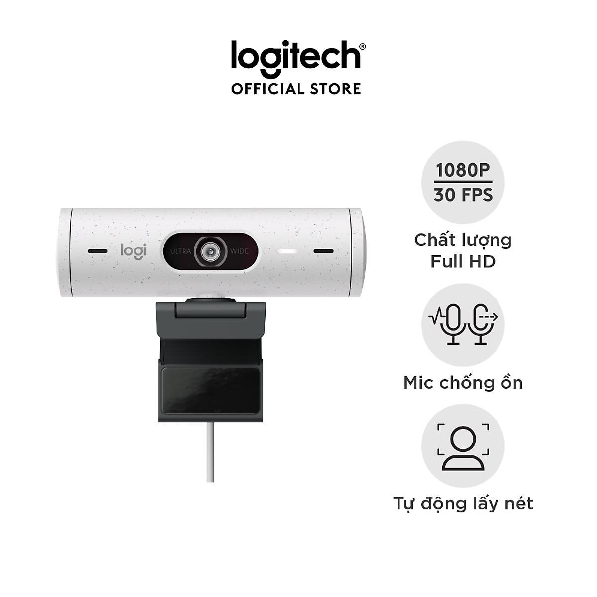 Webcam Logitech Full HD Brio 500 - Tự động điều chỉnh ánh sáng, Tự động lấy khung hình,Show mode, Mic kép giảm ồn, nắp che bảo mật, Hoạt động với Microsoft Teams, Google Meet, Zoom -Hàng chính hãng