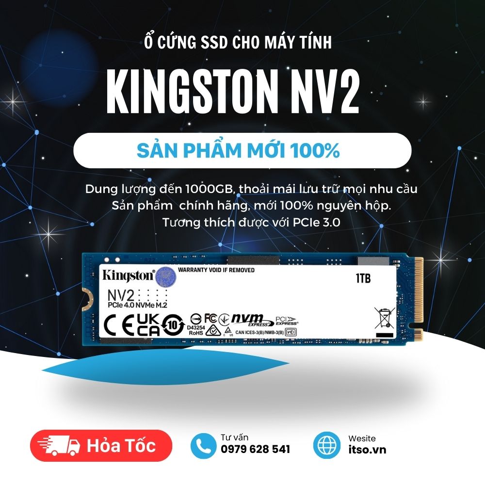 Ổ cứng SSD Kingston 1TB NV2 NVMe PCIe 4.0 (SNV2S/1000G) - Hàng chính hãng