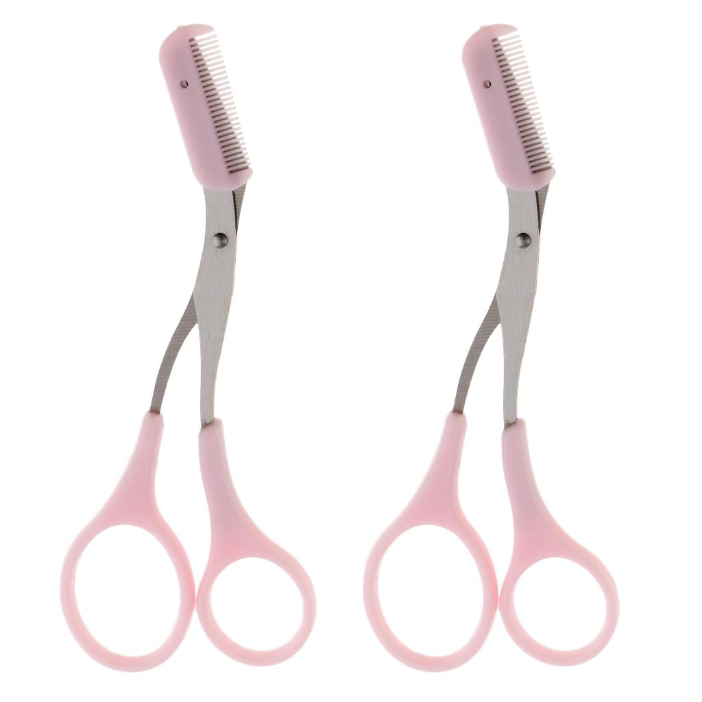 2 Pieces Women Makeup Eyelash Eyebrow Trimmer Scissors Hair Remover With Comb