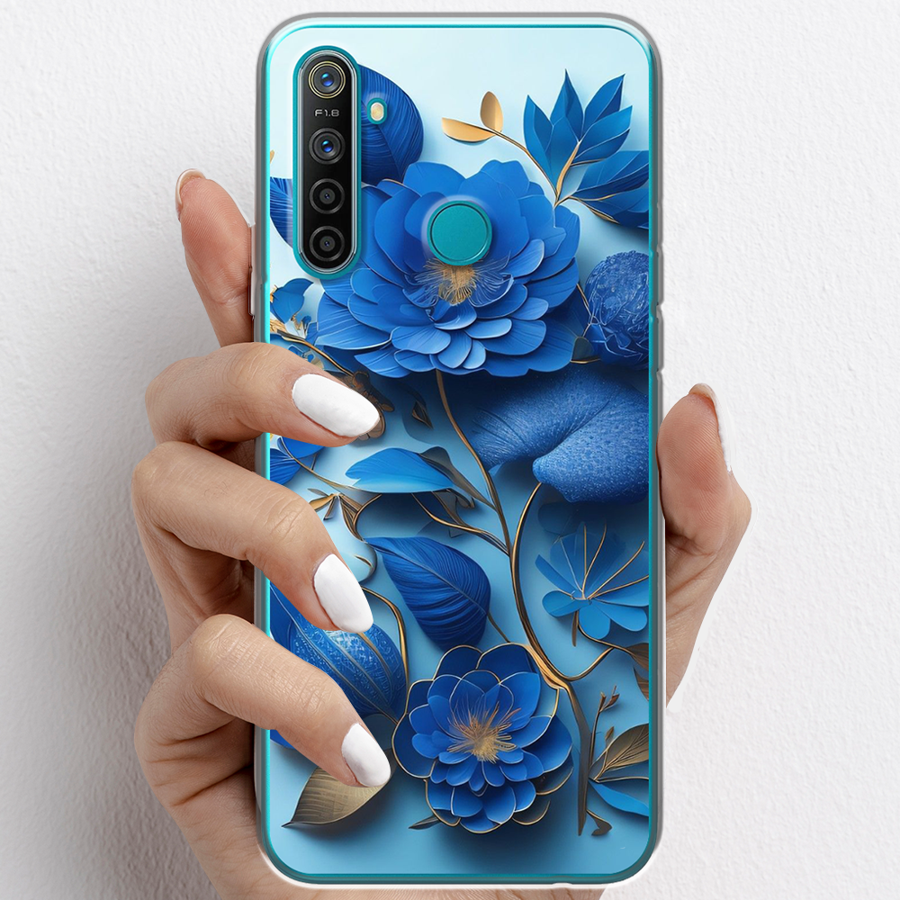 Ốp lưng cho Realme 5 Pro nhựa TPU mẫu Hoa xanh dương