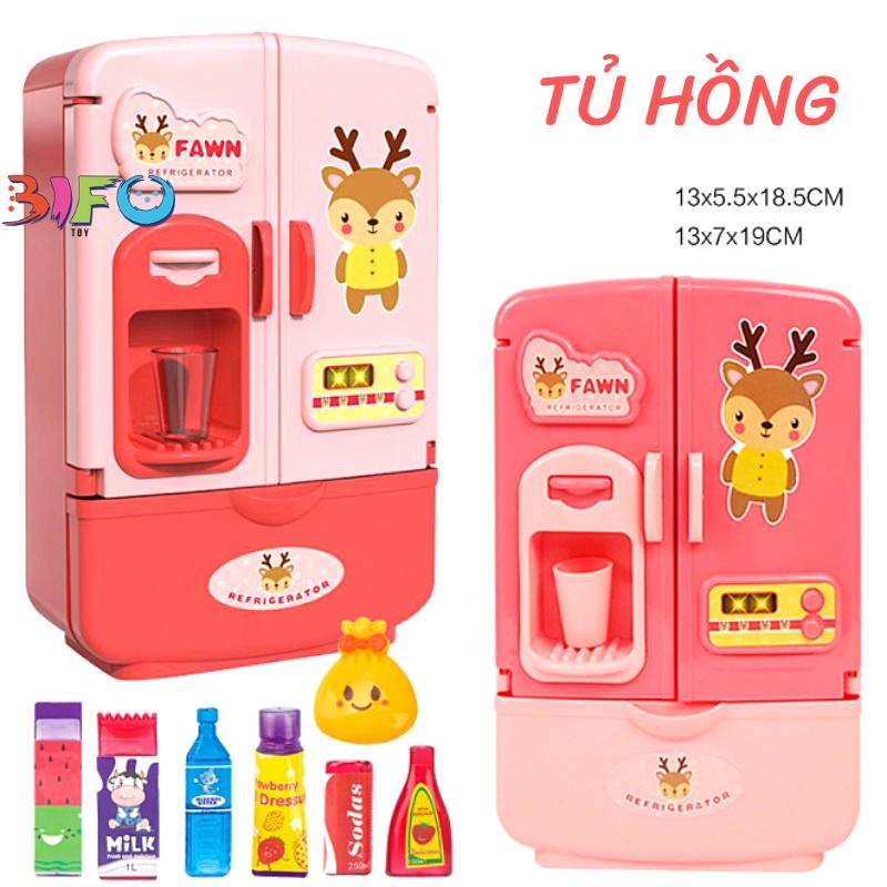 Tủ lạnh đồ chơi cho bé đồ chơi y như thật kèm 8 phụ kiện nhựa cao cấp