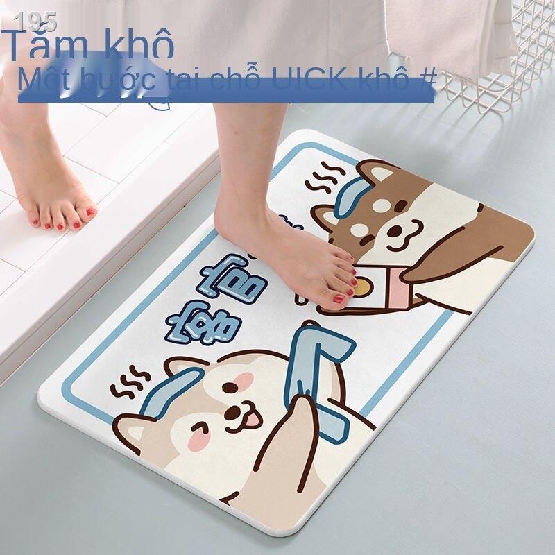 Phim hoạt hình dễ thương Shiba Inu tảo cát tấm lót chân phòng tắm cửa điatom đất thấm và khô nhanh thảm chống