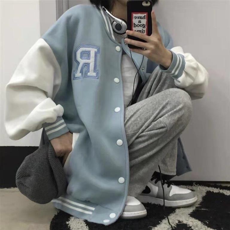 Áo Khoác Bomber Chữ R Form Rộng Unisex - Áo Khoác Nỉ Thu Đông Ulzzang