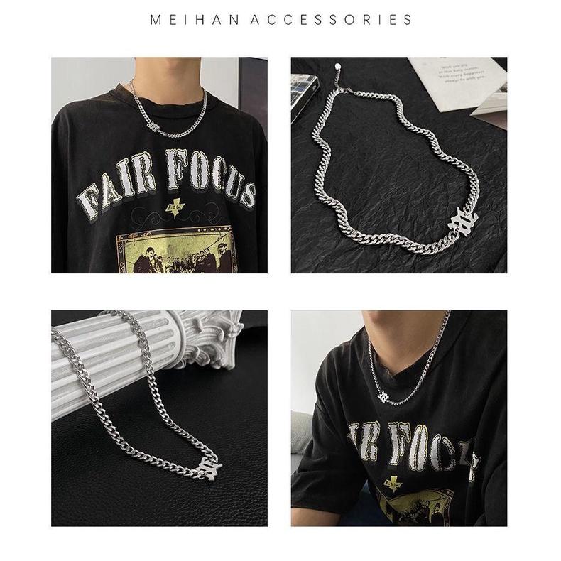 Vòng Cổ Dây Chuyền bản nhỏ Nam Nữ Cuban M Màu Bạc Vòng Cổ Hip Hop Thép Titan Không Gỉ - CamCamVintage