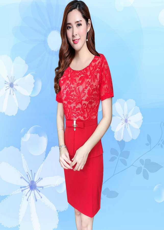 Đầm Ren Dự Tiệc Peplum Đỏ Cao Cấp