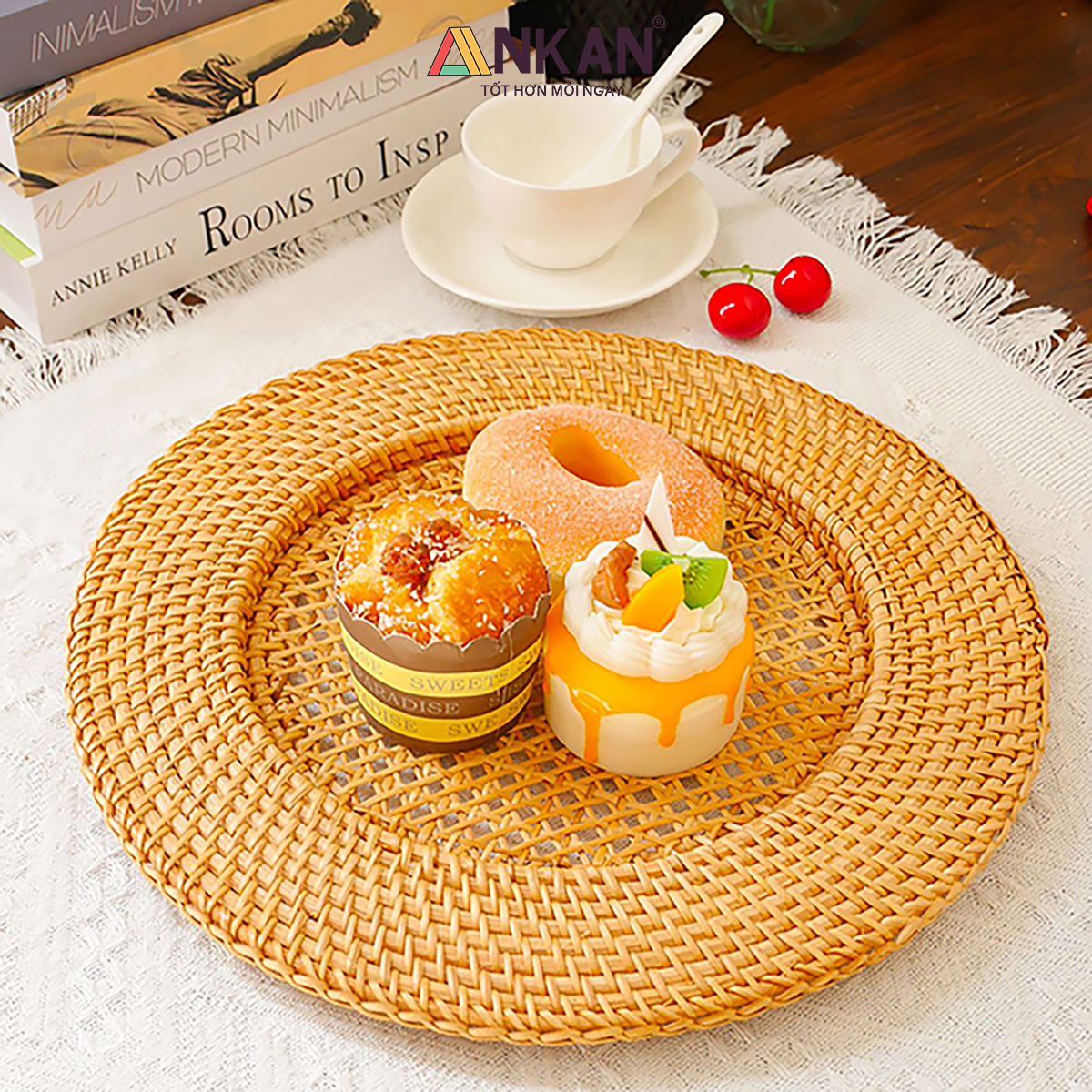 Dĩa Mây Tre Tự Nhiên 33cm – Đựng Trái Cây, Bánh Kẹo, Trang Trí Bàn Ăn Quán Cafe – ANKAN