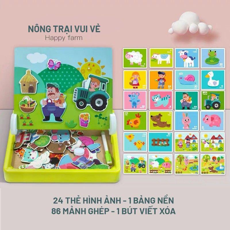 Bảng nam châm 2 mặt - bé học vẽ, học ghép hình.