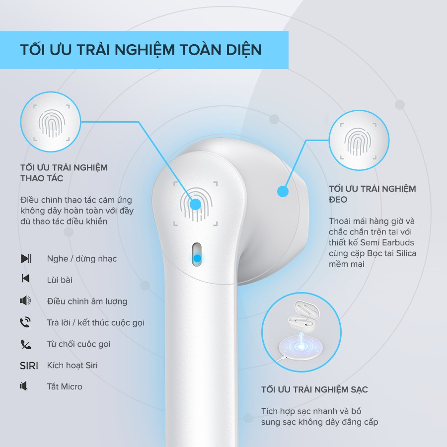 Tai Nghe True Wireless MPOW MX3, Sạc Không Dây, BT 5.0, Cảm Ứng, Kháng Nước IPX4, Nghe Đến 25H - Hàng Chính Hãng