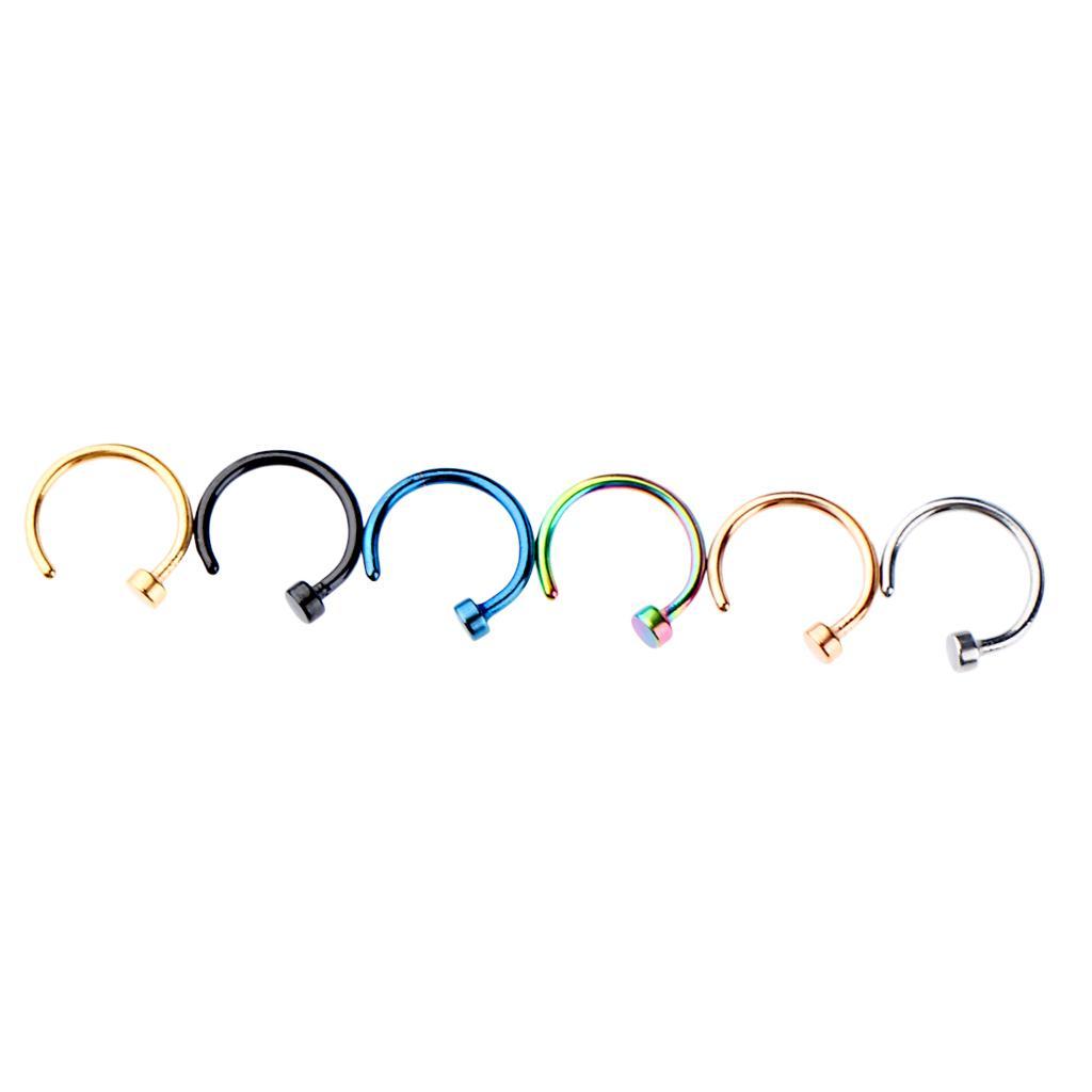 6Pcs Assorted Color Stainless Steel C-Shaped Nose Stud Rings