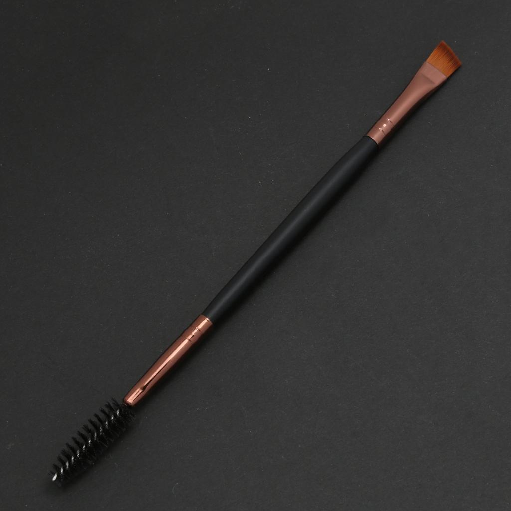 Cosmetic Makeup Wood Handle Double Eyebrow Brush + Eyebrow Comb Black