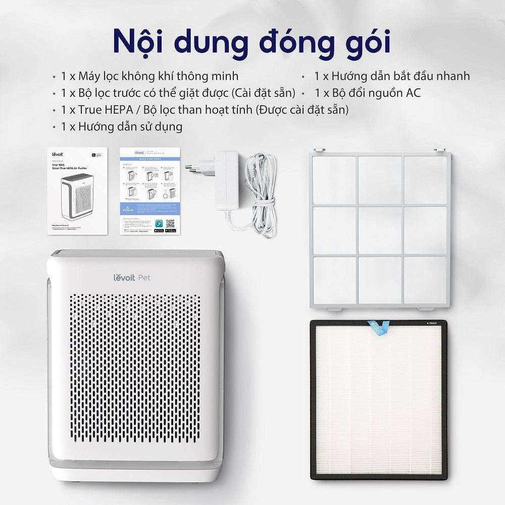 Máy Lọc Không Khí Levoit Vital 100S - Diện tích 52m2, Hút Lông Thú Cưng Cực Mạnh - Hàng chính hãng
