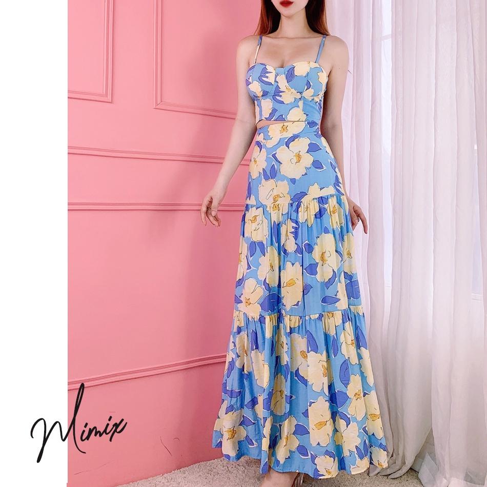 Set áo croptop hai dây cúp ngực có mút kèm chân váy hoa MIMIX BX2220