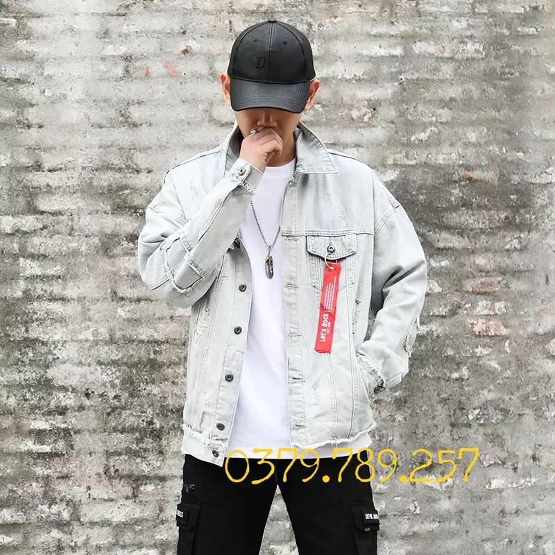 Áo khoác jean nam nữ xám trắng Attach Let Rock cao cấp HQ KT52