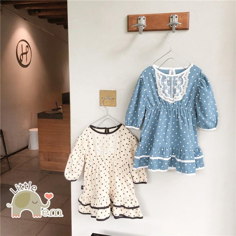 Váy bé gái Cotton _ Chấm bi xanh