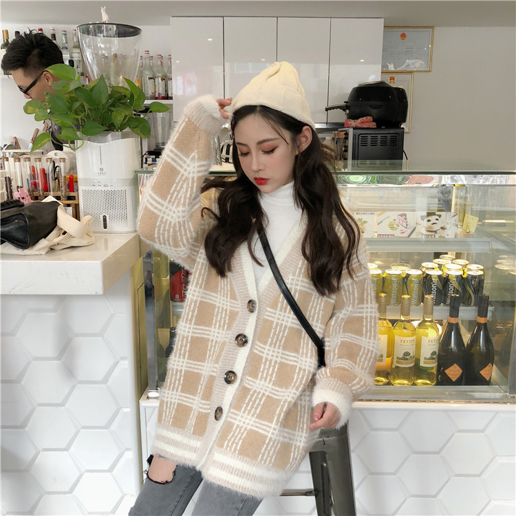 Áo khoác cardigan len caro dày rộng cao cấp kiểu Hàn - AL10260 - Hàng Quảng Châu