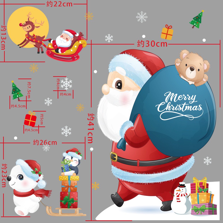 Decal dán kính hít tĩnh điện trang trí noel ÔNG TUYẾT KHỔNG VÁC QUÀ