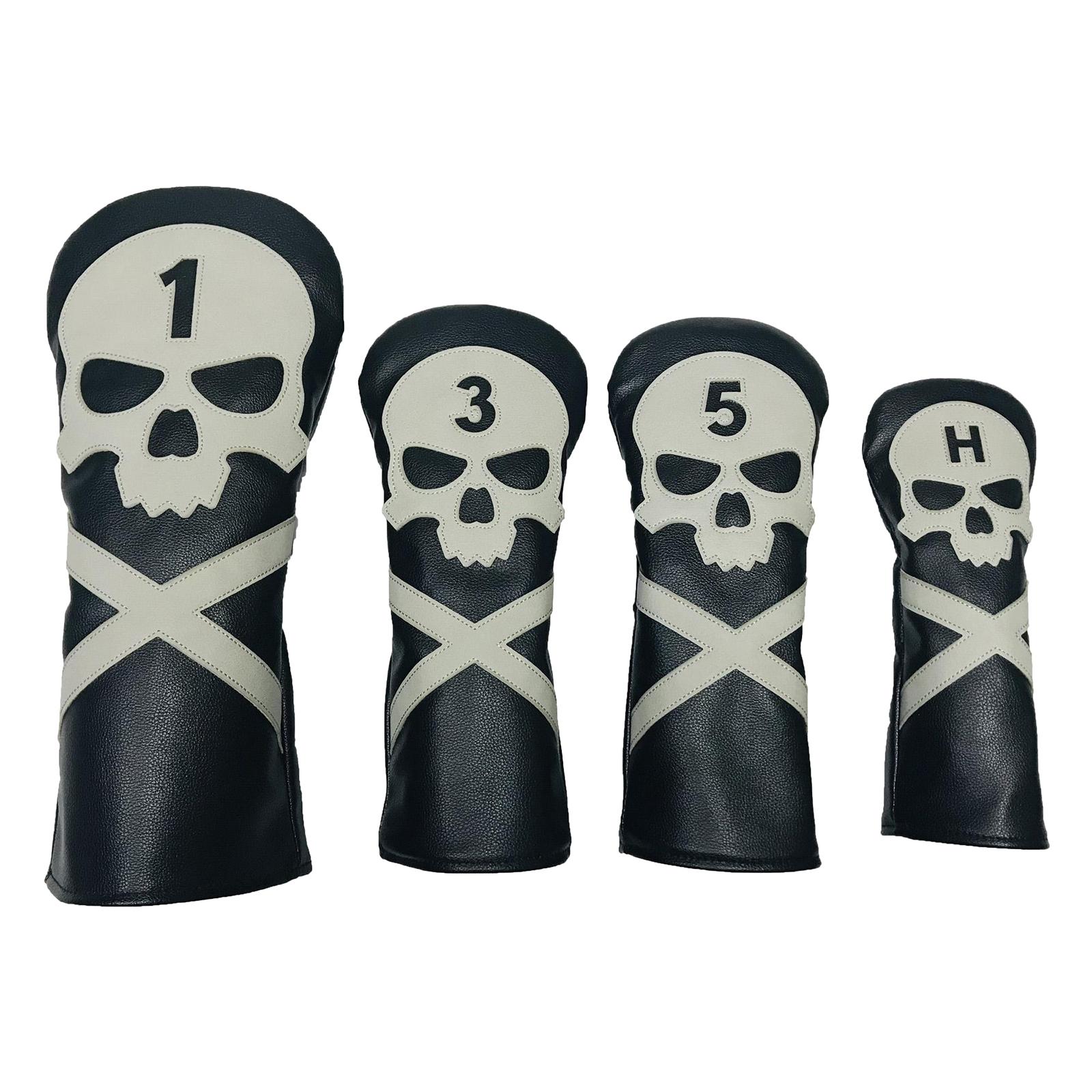 4Pcs Skull Golf Club Head Cover Replacement Driver Wood Headcover Protector