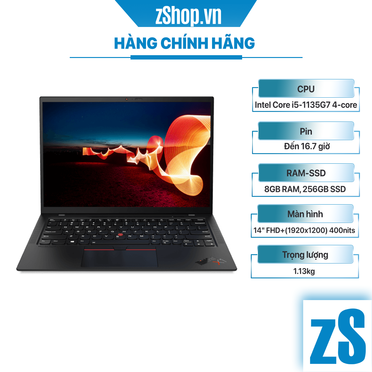 Laptop Lenovo ThinkPad X1 Carbon Gen 9 - Core i5-1135G7, 8GB, 256GB, 14&quot; FHD+ (Hàng Chính Hãng