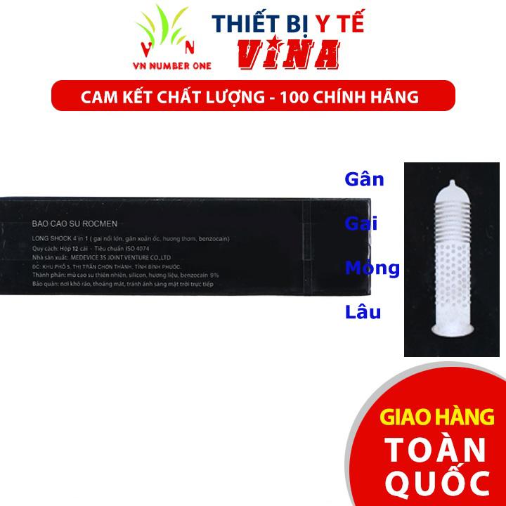 Bao cao su ROCMEN Long Shock 4 trong 1, mỏng, có gân ở thân dưới và có gai, có thuốc giúp kéo dài thời gian