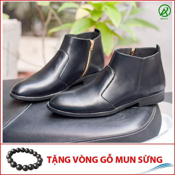 Giày Chelsea Boot Nam Cổ Khóa Da Nhám Màu Đen Cực Chất - CB521-nhamkhoa(GM)- Kèm Vòng Gỗ Mun