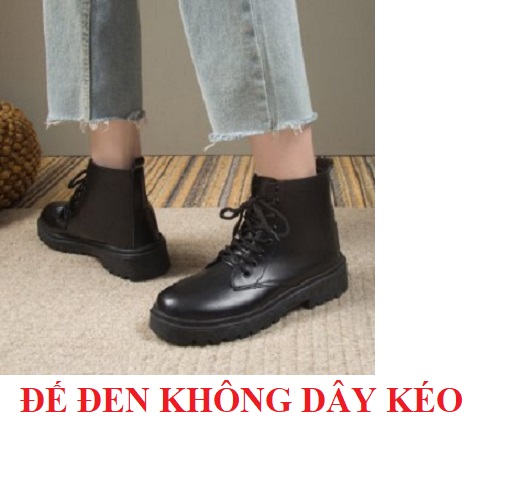 Giày boots combat nữ, giày bốt nữ cột dây 1 dây kéo cổ lửng S011