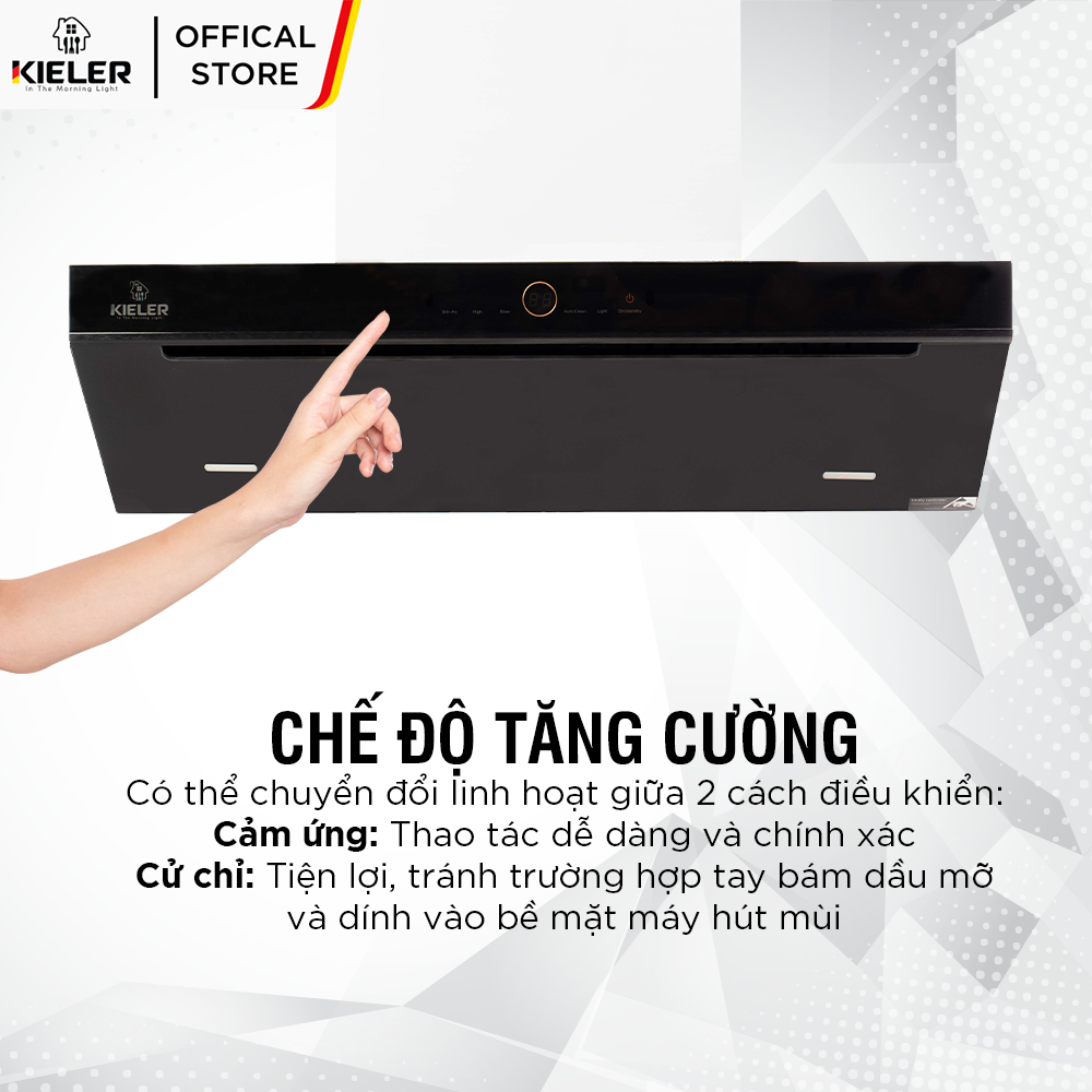 Máy hút mùi 2 cửa KIELER KL-SUPER965 công suất cao, hoạt động êm, mặt kính vát, điều khiển bằng cử chỉ, cảm ứng - Hàng Chính Hãng