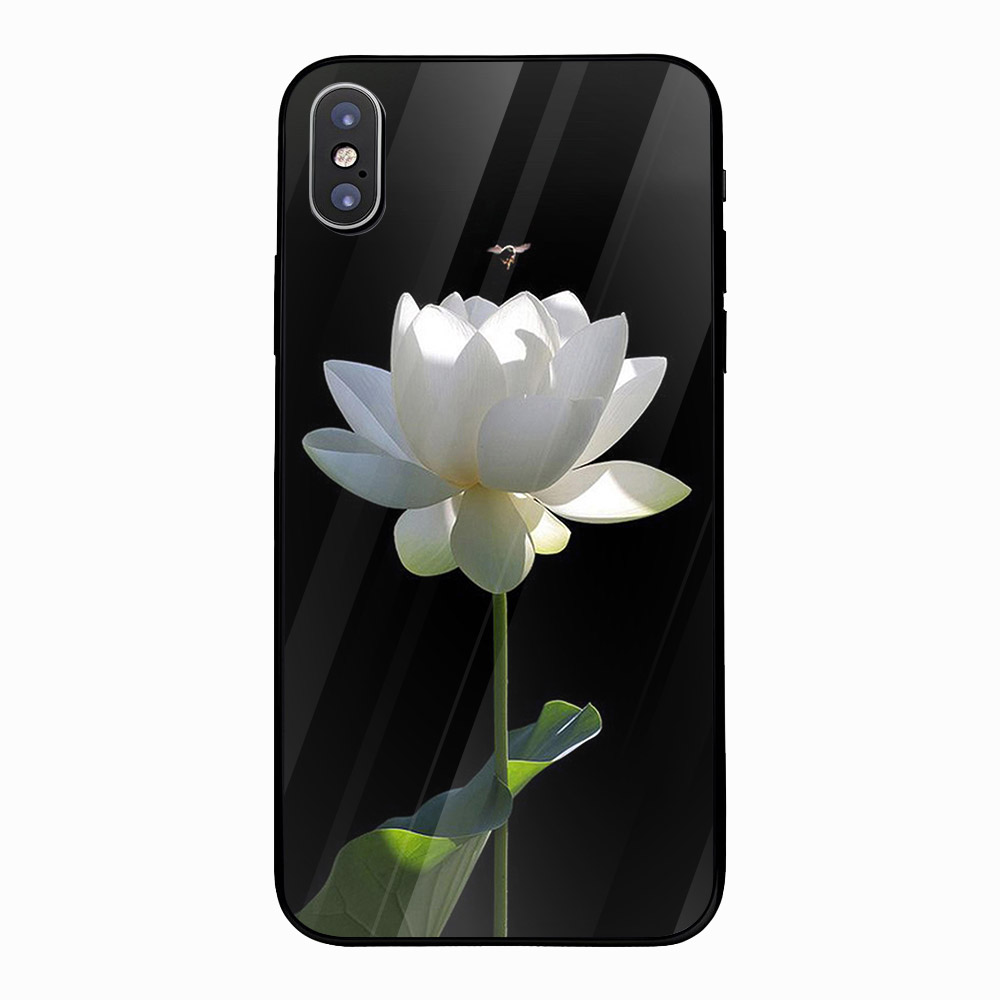 Ốp kính cường lực cho điện thoại iPhone X - Sen trắng MS ABPHA002