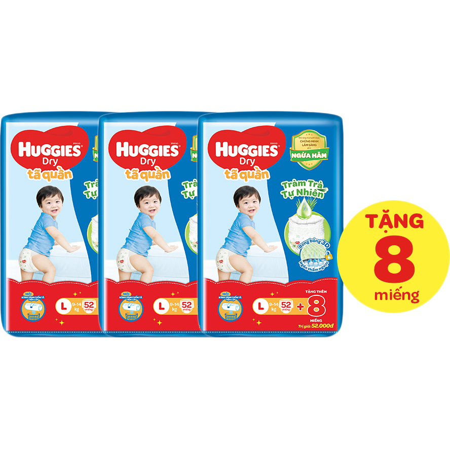 Combo 3 Tã quần HUGGIES DRY PANTS BIG JUMBO Tràm Trà + Tặng 8 miếng