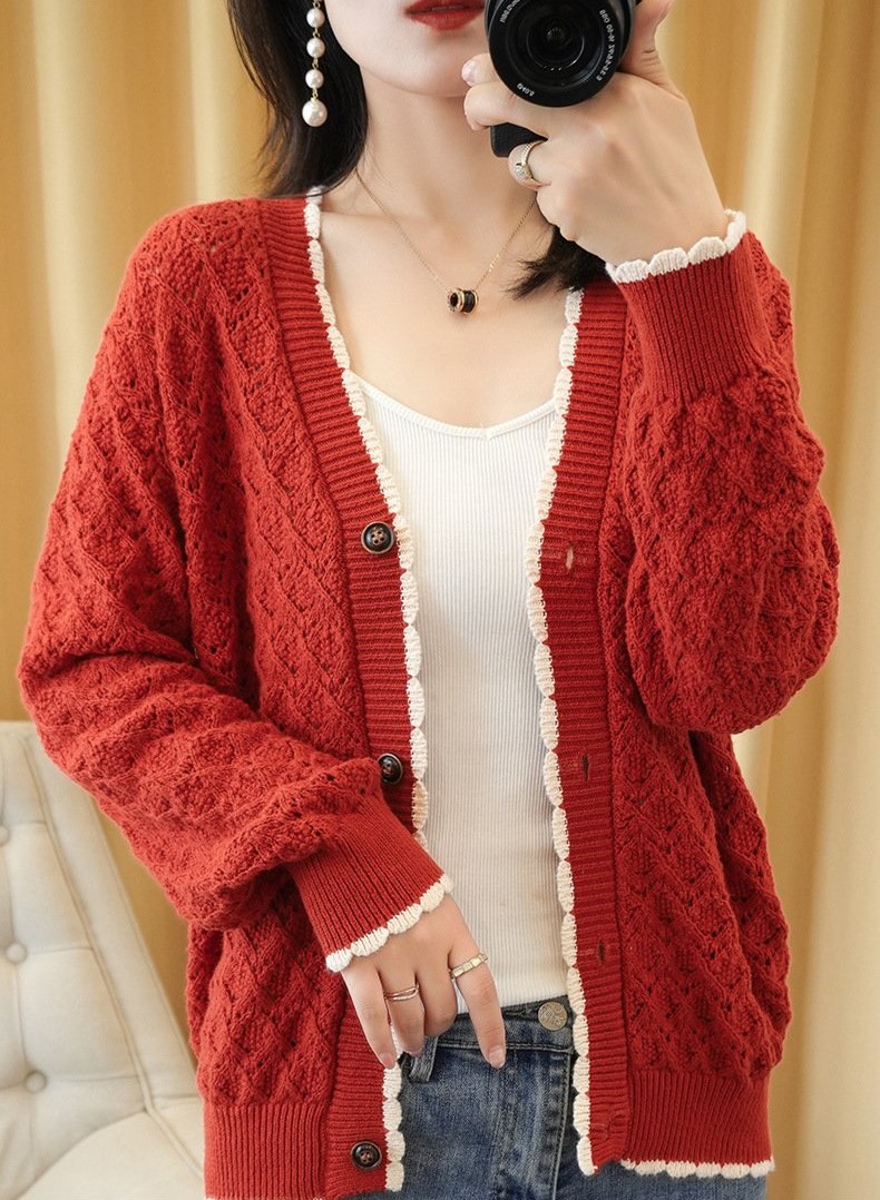 Hình ảnh Áo khoác cardigan len phối ren ấm áp DV02