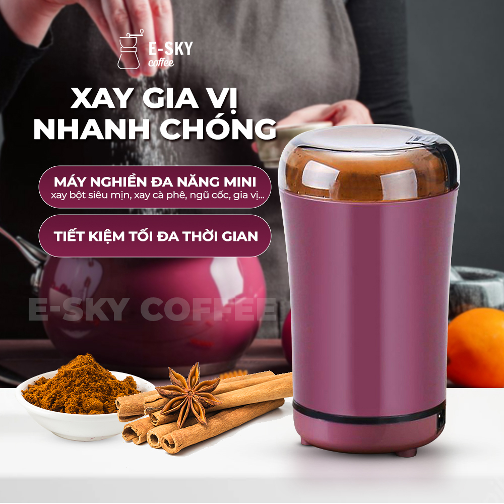 Máy Xay Cà Phê Mini E-sky Coffee Nhỏ Gọn Tiện Lợi Đa Năng, Máy Xay Tỏi Ớt, Hạt Khô, Ngũ Cốc Siêu Mịn, Siêu Nhanh