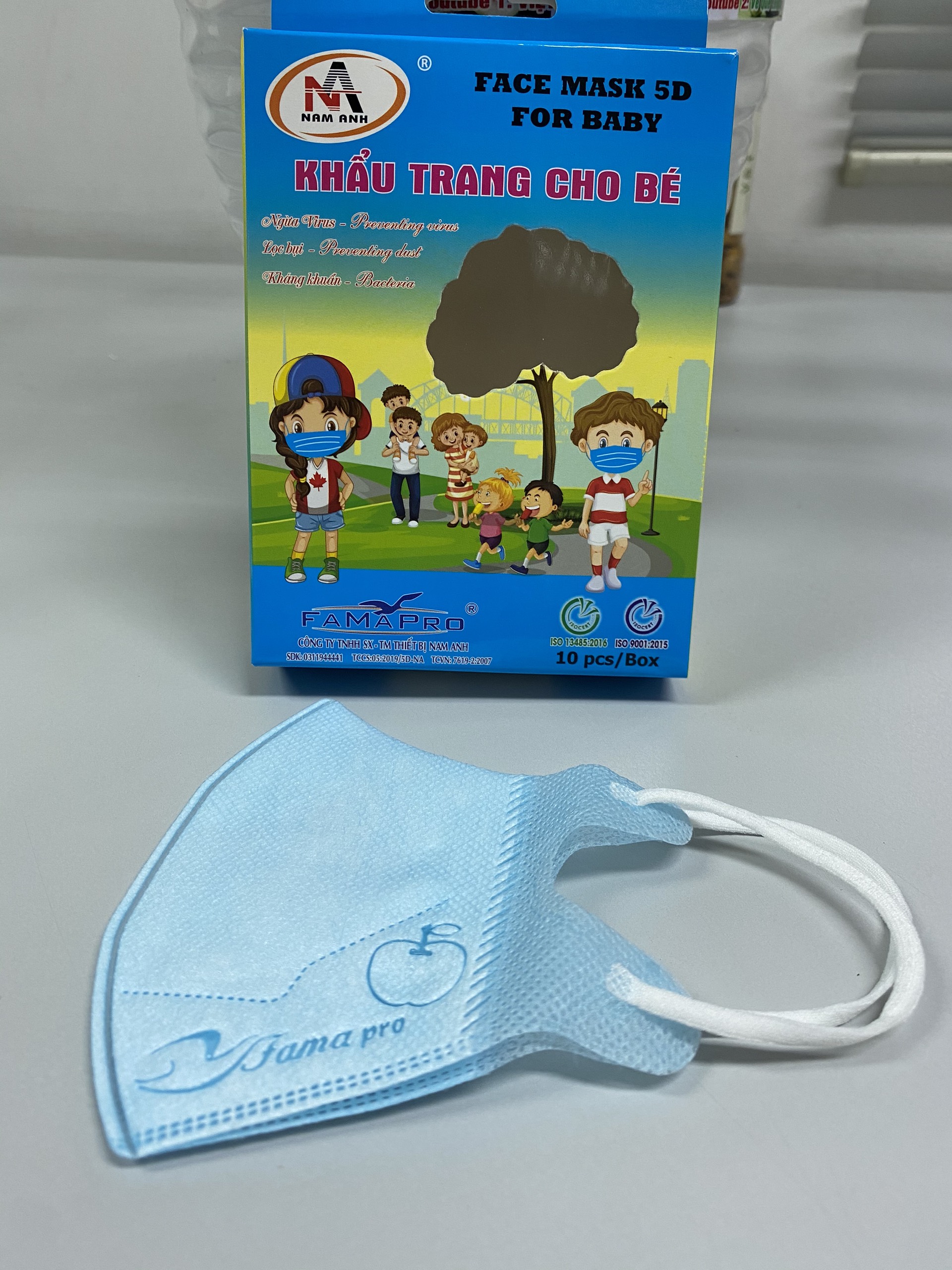 Khẩu Trang Y Tế 5D Trẻ Em Nam Anh - Hộp 10 cái