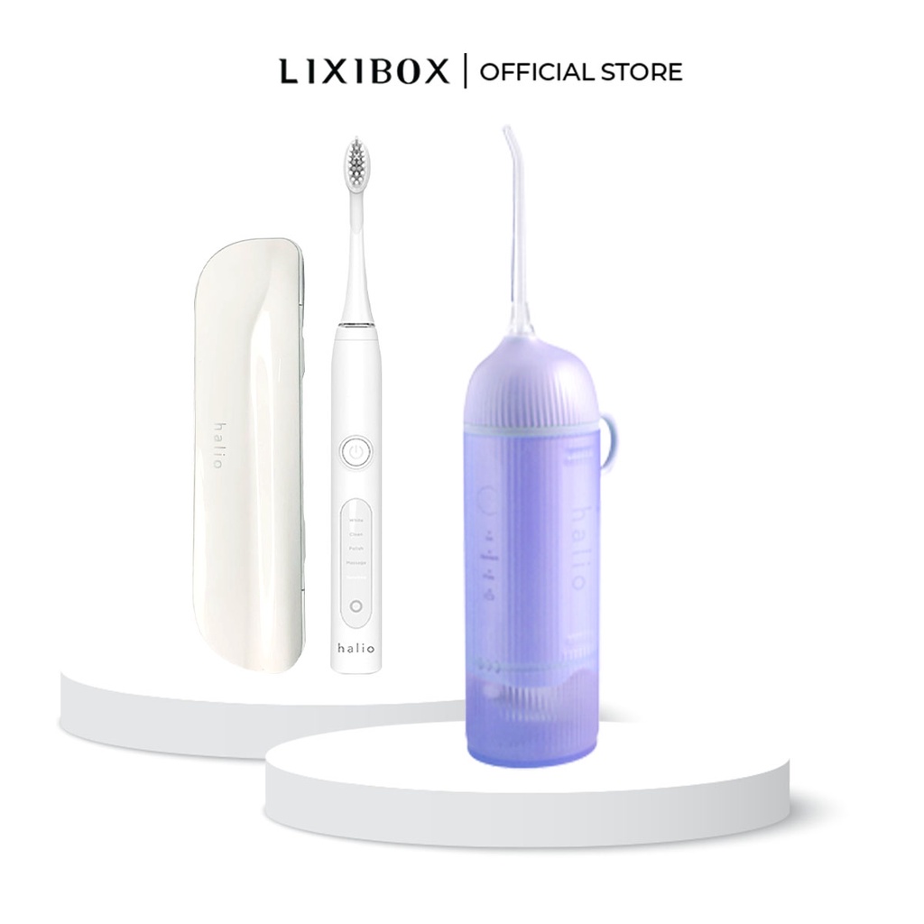 Combo Bàn chải điện Sonic Whitening Toothbrush - White và Máy Tăm Nước Cầm Tay Halio UltraClean Oral Irrigator - Periwinkle