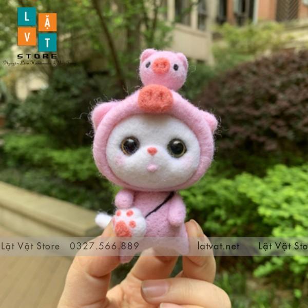 2021-Bộ len chọc Mèo Mũm Mĩm có hướng dẫn làm quà tặng ý nghĩa. Needle felting cat